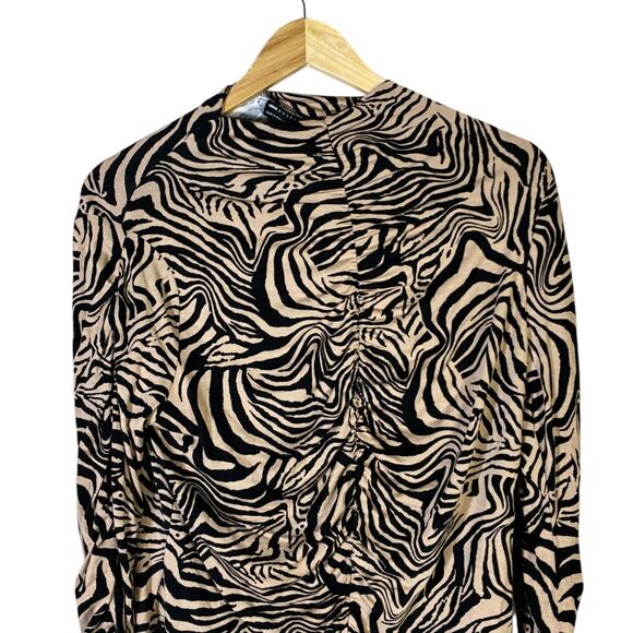 ASOS Design Zebra Print Ruched Bodysuit Womens 14 Tan Black Glam Night Out Y2K - Picture 3 of 7